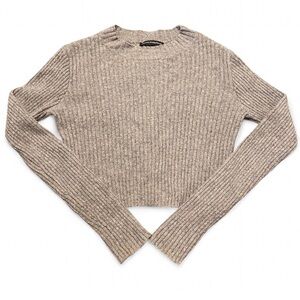 Brandy Melville OS/Small Ribbed Grey Wool Blend Cropped Long Sleeve Sweater